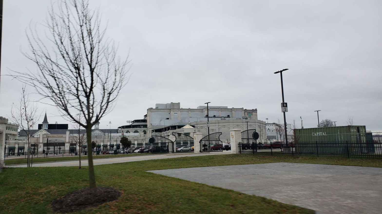 race track white building